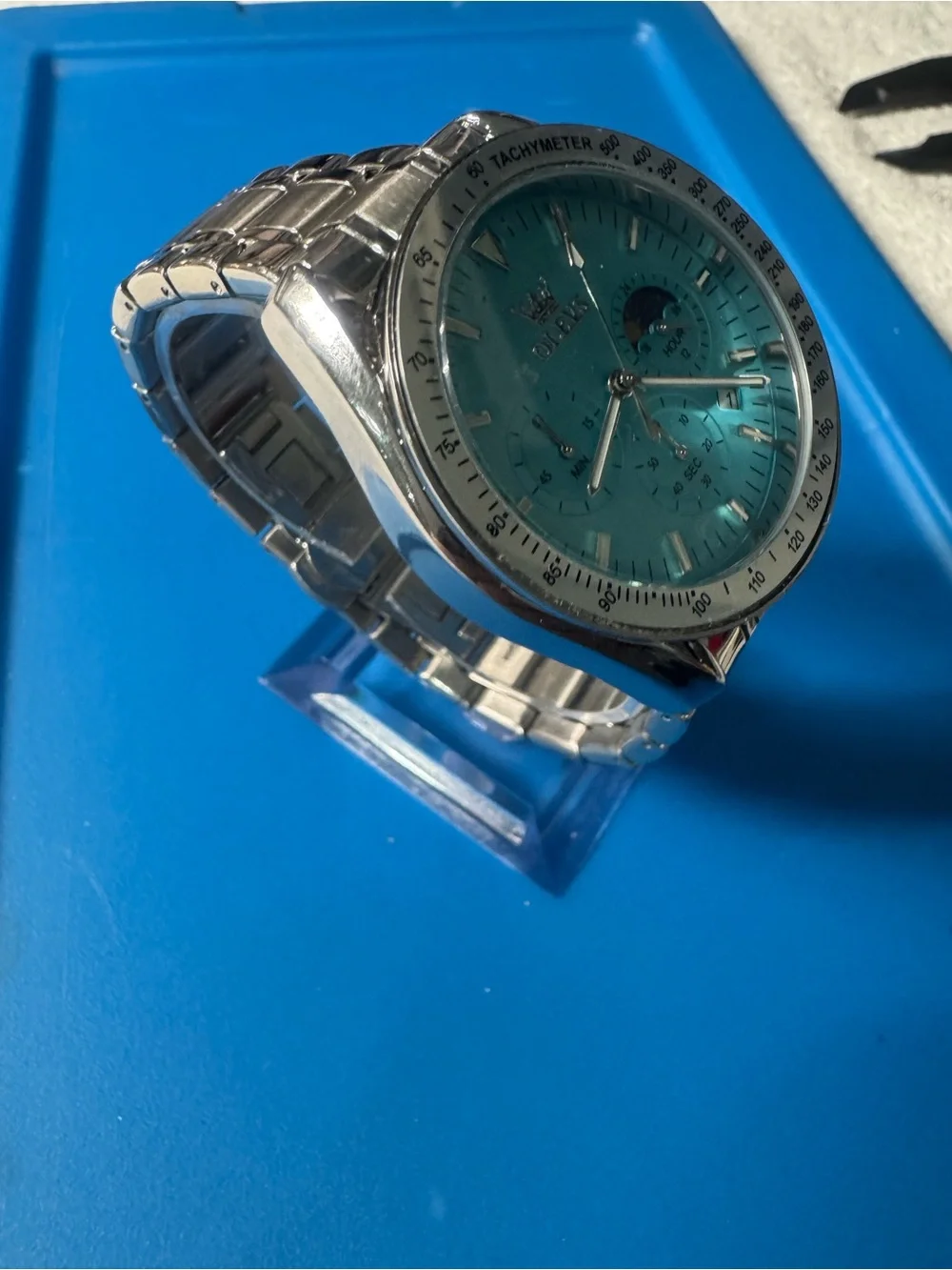 OLEVS Turquoise Dial Chronograph Watch